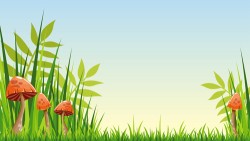 Cartoon mushrooms with nature scenery vector 04