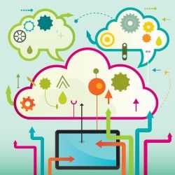 Clouds and tablets vector arrow