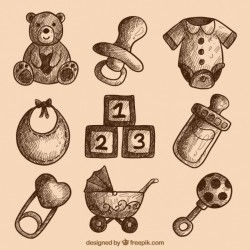 Collection of baby items sketches