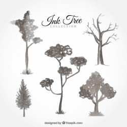 Collection of watercolor trees