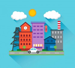Flat roadside buildings vector
