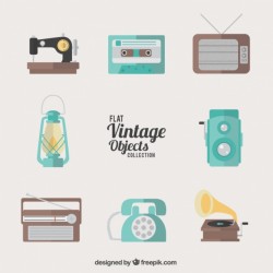 Flat vintage object collection