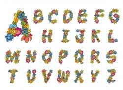 Flower alphabet fonts vector 01