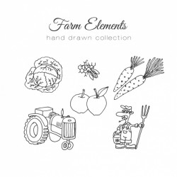 Hand drawn farm element collection