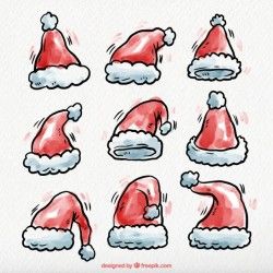 Hand drawn watercolor santa claus hats