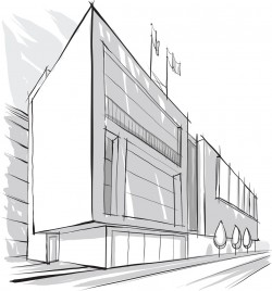 Hand-painted city building vector