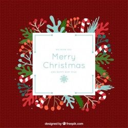 Merry christmas greeting card with natural elements in retro style