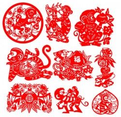 Monkey traditional art paper-cut vector pictures