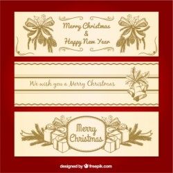 Ornamental banners with merry christmas gifts and bows sketches Vector | Free Download