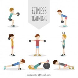 Pack of people exercising in flat design Vector