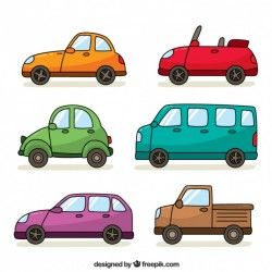 Pack of six hand-drawn vehicles