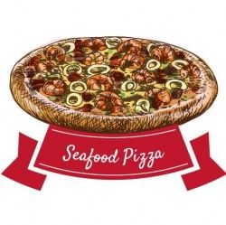 Seafood pizza vintage label vector