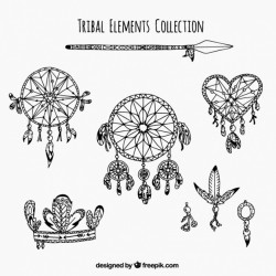 Set of ethnic elements and dreamcatchers