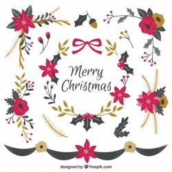 Set of floral christmas ornaments in vintage style