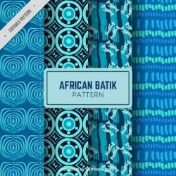 Set of four hand-drawn patterns in blue tones