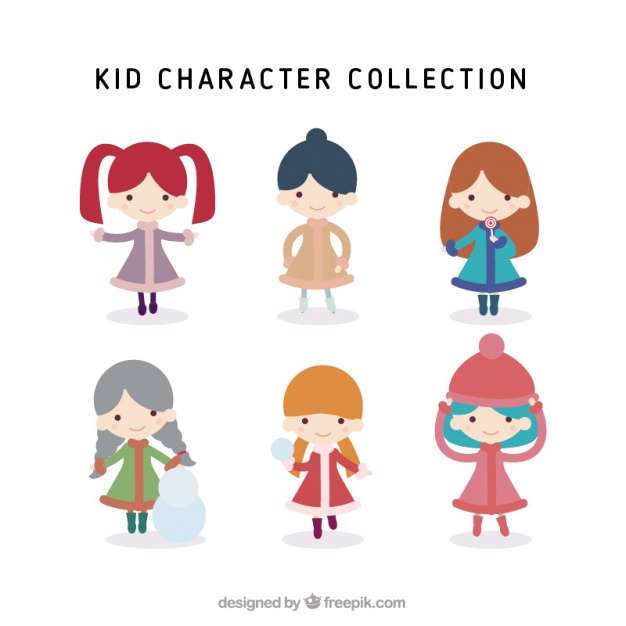 Set of pretty girls with cute coats