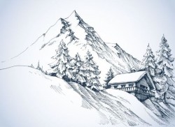 Snow mountains winter Landscape hand drawn vector 01