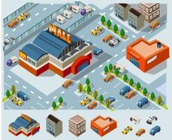 Vector cars and buildings