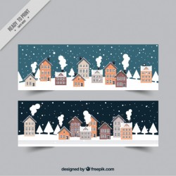 Winter cityscape banner collection