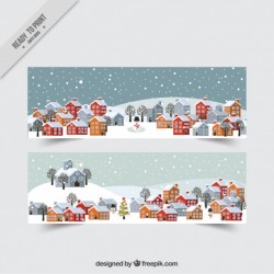 Winter cityscape banner set