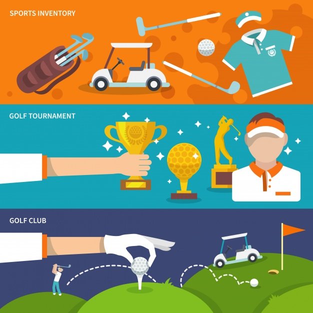Colorful banners with golf items png