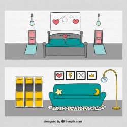 House interior in hand-drawn style