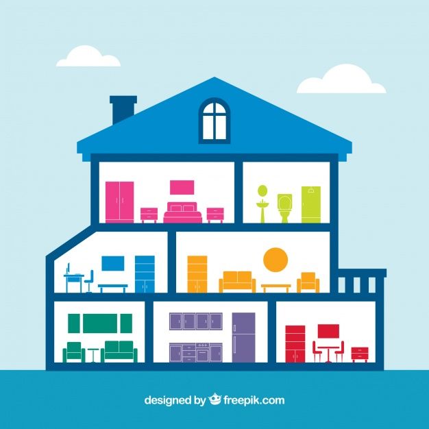 Interior view of house with colorful furniture