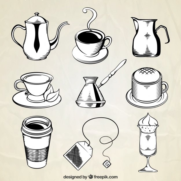 Pack of cups and other hand-drawn coffee items
