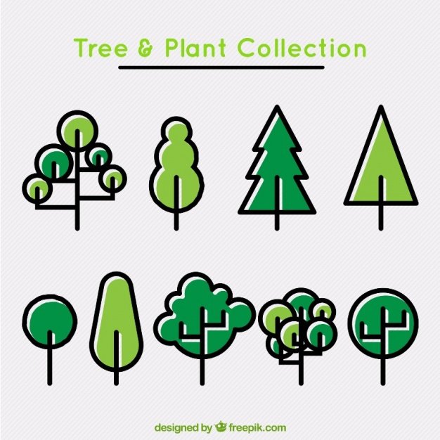 Set of trees and plants in linear style png