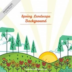 Spring sunny landscape background with flowers