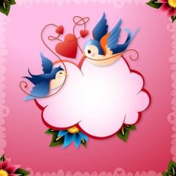 Valentine’s Day Love Birds with Hearts and Word Balloon Vector