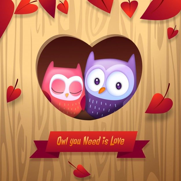 Valentines Day Owls Cuddle with Love Heart Tree Home png