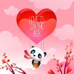 Valentine’s Day Panda Bear in Rising Hot Air Love Balloon