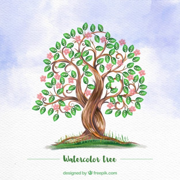 Watercolor background with flowery tree png