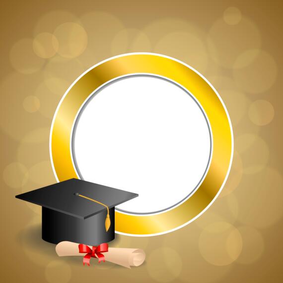 Graduation cap with diploma and golden abstract background 08