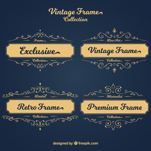 Set of retro golden frames for text