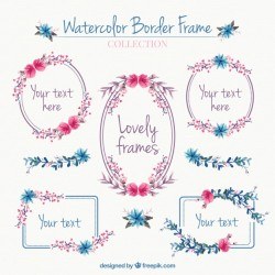 Set of vintage decorative frames with watercolor flowers