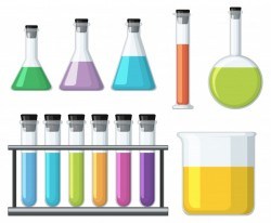 Beakers with colorful liquid