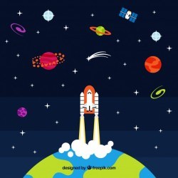 Ground background with rocket taking off