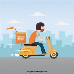 Deliveryman driving fast his scooter