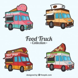 Hand drawn collection of fun food trucks