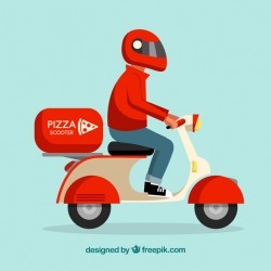 Pizza deliveryman with scooter and helmet