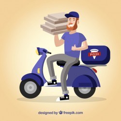 Smileyman delivering pizza