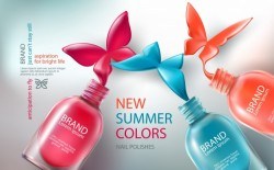 Vector illustration collection of colored open bottles with nail polish spilled in form of butte ...