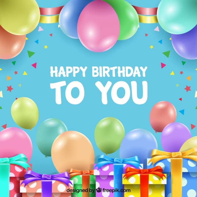 Happy birthday background with gifts and balloons png