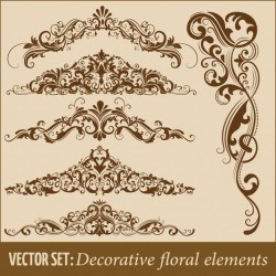 Set of hand drawn decorative vector floral elements for design