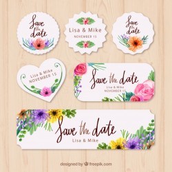 Watercolor pack of floral wedding labels