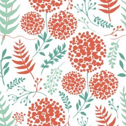 Abstract floral background with green and red fern leaves