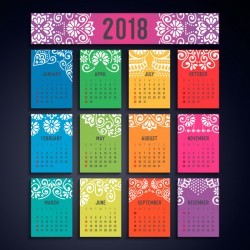 Calendar 2018 – Vintage decorative elements