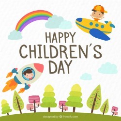 Childrens day design with plane and rocket